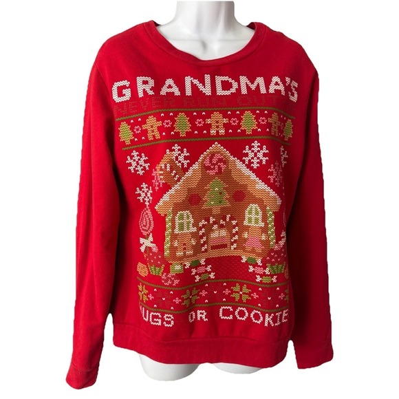 Holiday Time Tops - Holiday Time Sweatshirt‎ Women Medium Red Grandma Gingerbread Hugs or Cookies